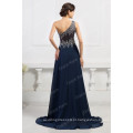 Grace Karin Chiffon One Shoulder Heavy Beaded Long Vestido de noite azul marinho CL4506-2